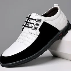 Men's Black and White Faux Leather Sneakers with Sporty Design – Comfortable and Fashionable Footwear for Casual Days, Travel and Weekend Outings