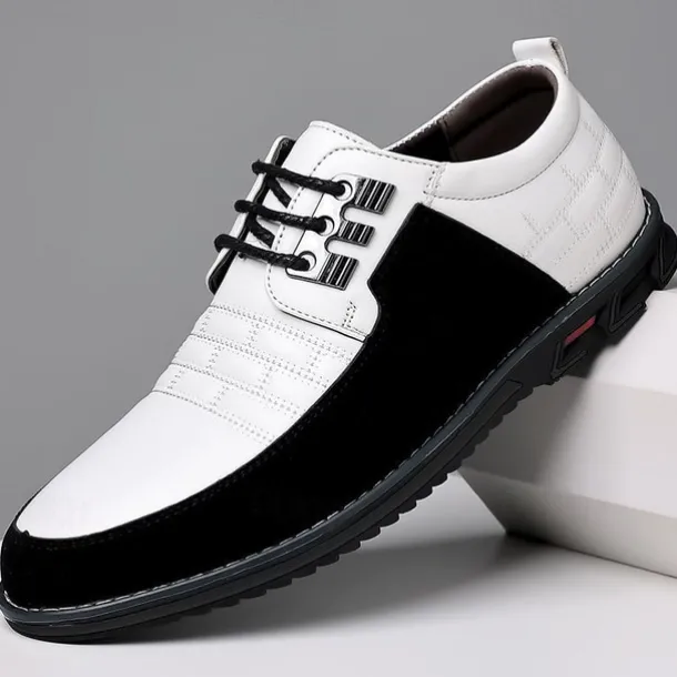 Men's Black and White Faux Leather Sneakers with Sporty Design – Comfortable and Fashionable Footwear for Casual Days, Travel and Weekend Outings