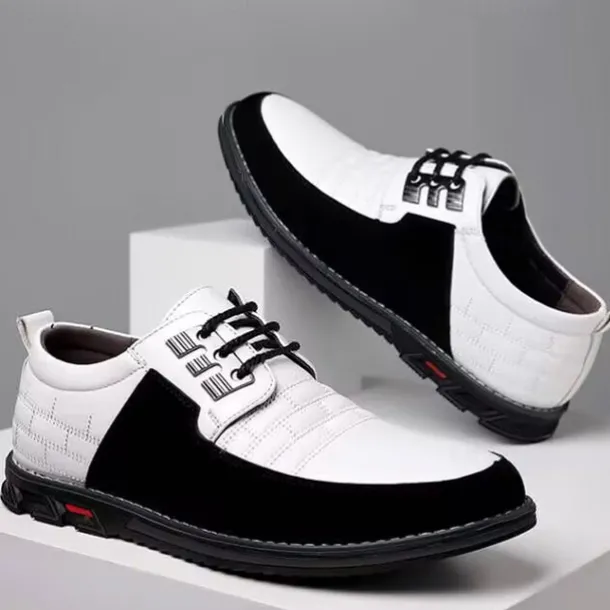 Men's Black and White Faux Leather Sneakers with Sporty Design – Comfortable and Fashionable Footwear for Casual Days, Travel and Weekend Outings