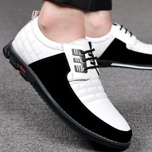Men's Black and White Faux Leather Sneakers with Sporty Design – Comfortable and Fashionable Footwear for Casual Days, Travel and Weekend Outings