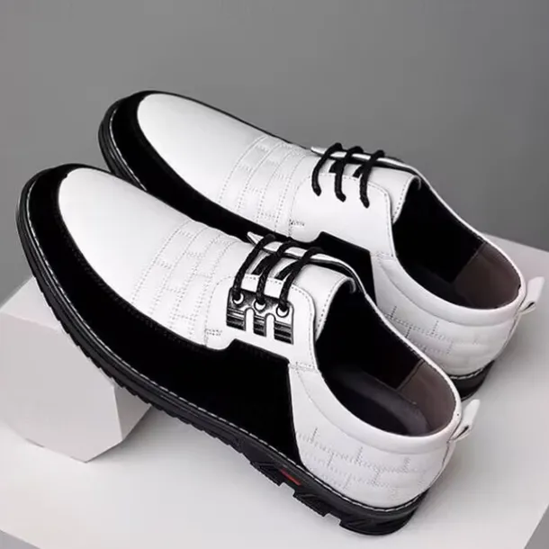 Men's Black and White Faux Leather Sneakers with Sporty Design – Comfortable and Fashionable Footwear for Casual Days, Travel and Weekend Outings