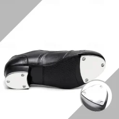 Men's Black and White Oxford Tap Dance Shoes – Classic Faux Leather Lace-Up Shoes with Metal Plates for Professional Performances