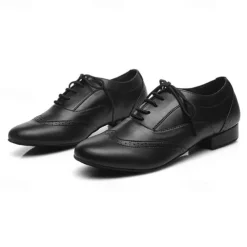 Men's Black and White Oxford Dance Shoes – Classic Lace-Up Leather Ballroom Shoes for Latin, Tango, and Swing Performances