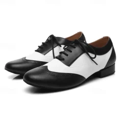 Men's Black and White Oxford Dance Shoes – Classic Lace-Up Leather Ballroom Shoes for Latin, Tango, and Swing Performances