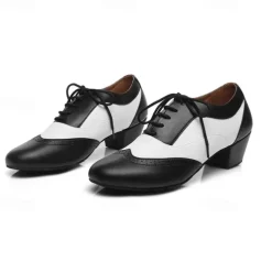 Men's Black and White Oxford Dance Shoes – Classic Lace-Up Leather Ballroom Shoes for Latin, Tango, and Swing Performances