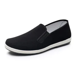 Men's Black Canvas Slip-On Shoes with Anti-Slip Sole – Lightweight Traditional Loafers for Daily Wear and Indoor Comfort