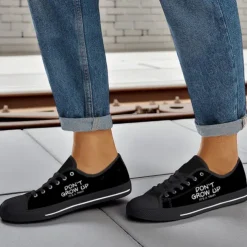 Men's Black Canvas Sneakers with “Don't Grow Up” Print – Comfortable Casual Lace-Up Shoes for Daily Wear, Street Style and Outdoor Activities