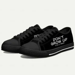 Men's Black Canvas Sneakers with “Don't Grow Up” Print – Comfortable Casual Lace-Up Shoes for Daily Wear, Street Style and Outdoor Activities