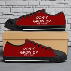 Men's Black Canvas Sneakers with “Don't Grow Up” Print – Comfortable Casual Lace-Up Shoes for Daily Wear, Street Style and Outdoor Activities
