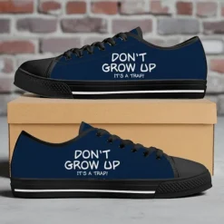 Men's Black Canvas Sneakers with “Don't Grow Up” Print – Comfortable Casual Lace-Up Shoes for Daily Wear, Street Style and Outdoor Activities