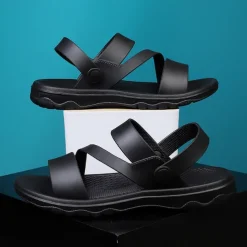 Men's Black Comfort Sandals – Adjustable Straps, Non-Slip Sole, Casual and Durable Footwear for Everyday Wear