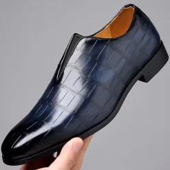 Men's Black Crocodile Pattern Faux Leather Slip-On Dress Shoes - Elegant Formal Shoes for Business and Special Occasions