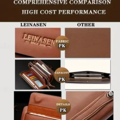 Men's Black Faux Leather Clutch Wallet – Large Capacity Zippered Business Handbag with Card Slots and Coin Pocket for Office, Travel, and Formal Occasions