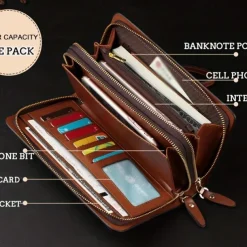 Men's Black Faux Leather Clutch Wallet – Large Capacity Zippered Business Handbag with Card Slots and Coin Pocket for Office, Travel, and Formal Occasions