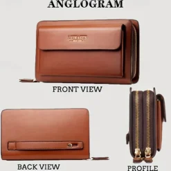 Men's Black Faux Leather Clutch Wallet – Large Capacity Zippered Business Handbag with Card Slots and Coin Pocket for Office, Travel, and Formal Occasions