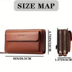 Men's Black Faux Leather Clutch Wallet – Large Capacity Zippered Business Handbag with Card Slots and Coin Pocket for Office, Travel, and Formal Occasions