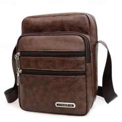 Men's Black Faux Leather Crossbody Bag - Multi-Pocket Shoulder Bag for Travel, Work, or Casual Use