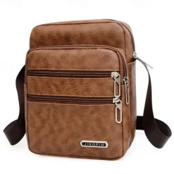 Men's Black Faux Leather Crossbody Bag - Multi-Pocket Shoulder Bag for Travel, Work, or Casual Use