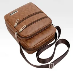 Men's Black Faux Leather Crossbody Bag - Multi-Pocket Shoulder Bag for Travel, Work, or Casual Use