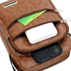 Men's Black Faux Leather Crossbody Bag - Multi-Pocket Shoulder Bag for Travel, Work, or Casual Use