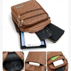 Men's Black Faux Leather Crossbody Bag - Multi-Pocket Shoulder Bag for Travel, Work, or Casual Use