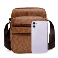 Men's Black Faux Leather Crossbody Bag - Multi-Pocket Shoulder Bag for Travel, Work, or Casual Use