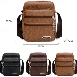 Men's Black Faux Leather Crossbody Bag - Multi-Pocket Shoulder Bag for Travel, Work, or Casual Use