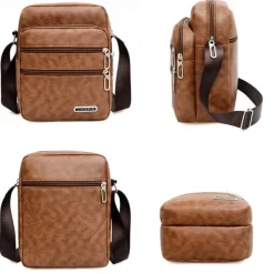 Men's Black Faux Leather Crossbody Bag - Multi-Pocket Shoulder Bag for Travel, Work, or Casual Use