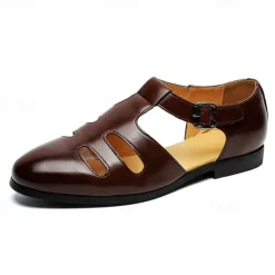 Men's Black Faux Leather Fisherman Sandals with Buckle Strap and Cutout Design, Stylish and Comfortable for Casual, Outdoor and Summer Wear