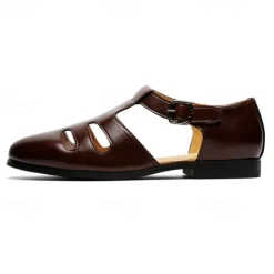 Men's Black Faux Leather Fisherman Sandals with Buckle Strap and Cutout Design, Stylish and Comfortable for Casual, Outdoor and Summer Wear