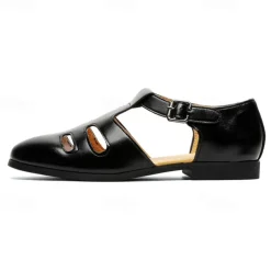 Men's Black Faux Leather Fisherman Sandals with Buckle Strap and Cutout Design, Stylish and Comfortable for Casual, Outdoor and Summer Wear