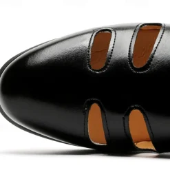 Men's Black Faux Leather Fisherman Sandals with Buckle Strap and Cutout Design, Stylish and Comfortable for Casual, Outdoor and Summer Wear