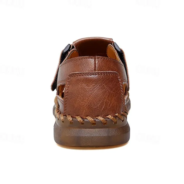 Men's Black Faux Leather Fisherman Sandals with Velcro Strap and Breathable Design, Stylish and Comfortable for Outdoor, Casual and Summer Activities