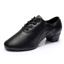 Men's Black Faux Leather Lace - Up Dance Shoes, Sturdy Low Heel & Soft Suede Sole, Comfortable & Stylish for Ballroom & Latin Dance