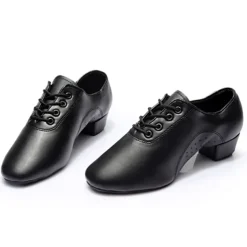 Men's Black Faux Leather Lace - Up Dance Shoes, Sturdy Low Heel & Soft Suede Sole, Comfortable & Stylish for Ballroom & Latin Dance