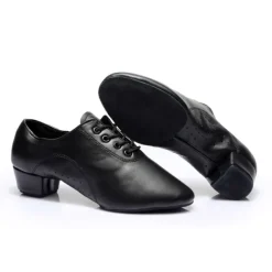 Men's Black Faux Leather Lace - Up Dance Shoes, Sturdy Low Heel & Soft Suede Sole, Comfortable & Stylish for Ballroom & Latin Dance