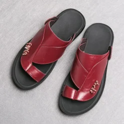 Men's Black Faux Leather Slide Slippers with Stylish Accent Detail – Comfortable Casual Footwear for Everyday Wear