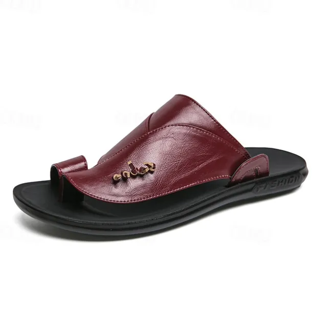 Men's Black Faux Leather Slide Slippers with Stylish Accent Detail – Comfortable Casual Footwear for Everyday Wear