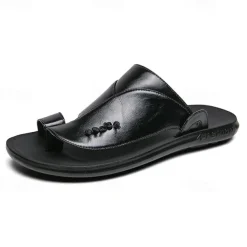 Men's Black Faux Leather Slide Slippers with Stylish Accent Detail – Comfortable Casual Footwear for Everyday Wear