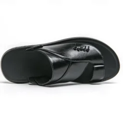 Men's Black Faux Leather Slide Slippers with Stylish Accent Detail – Comfortable Casual Footwear for Everyday Wear