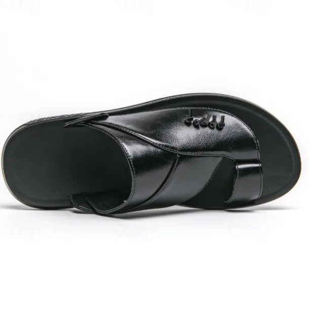 Men's Black Faux Leather Slide Slippers with Stylish Accent Detail – Comfortable Casual Footwear for Everyday Wear