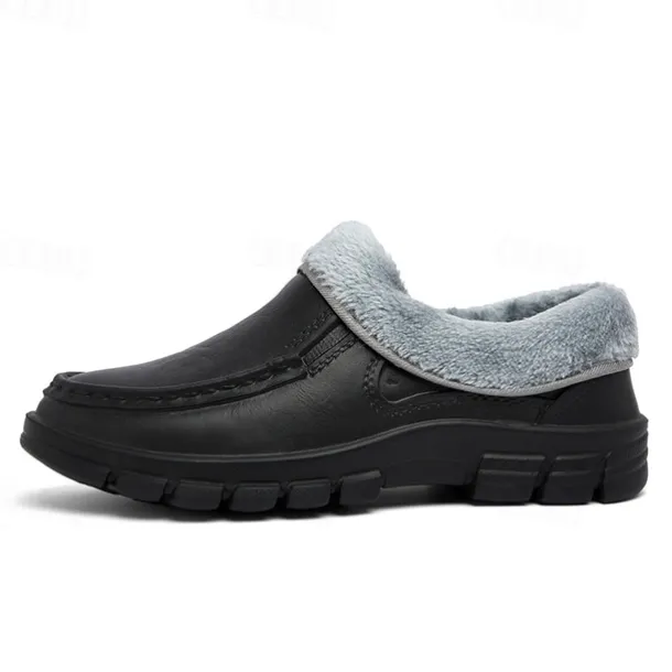 Men's Black Faux Leather Slip-on Shoes with Fur Lining - Warm and Comfortable for Winter