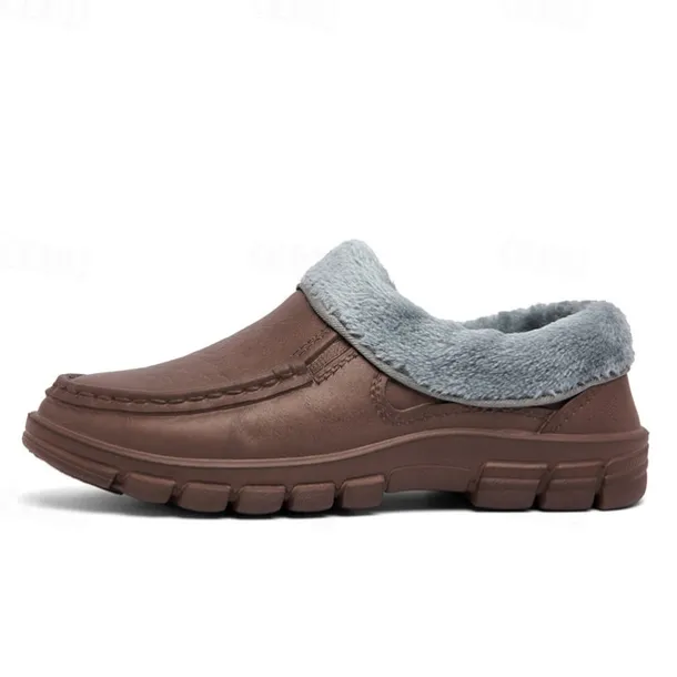 Men's Black Faux Leather Slip-on Shoes with Fur Lining - Warm and Comfortable for Winter