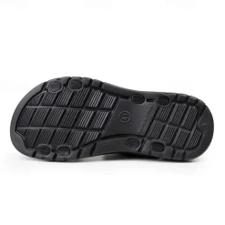 Men's Black Faux Leather Sandals with Buckle Straps, Comfortable Casual Footwear for Summer and Outdoor Activities