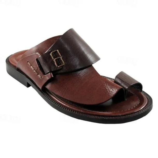 Men's Black Faux Leather Toe Loop Sandals with Buckle Detail - Comfortable and Stylish for Casual Wear