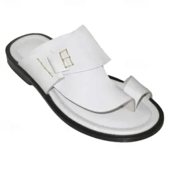 Men's Black Faux Leather Toe Loop Sandals with Buckle Detail - Comfortable and Stylish for Casual Wear