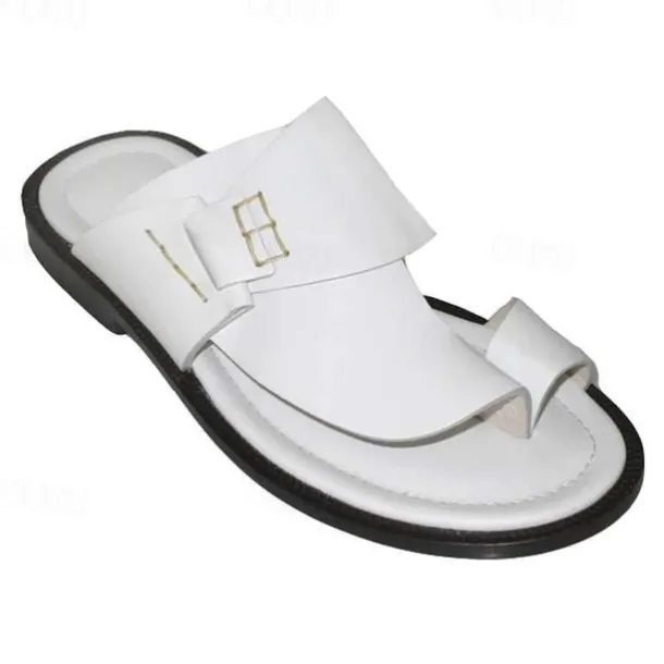 Men's Black Faux Leather Toe Loop Sandals with Buckle Detail - Comfortable and Stylish for Casual Wear
