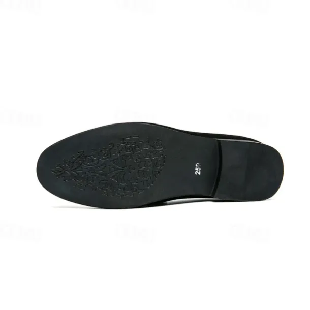 Men's Black Faux Suede Loafers with Geometric Pattern and Metal Buckle – Stylish Slip-On Dress Shoes for Formal Events and Parties