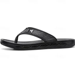 Men's Black Flip Flops with Comfortable Footbed, Casual Slip-On Design for Daily Wear and Relaxing