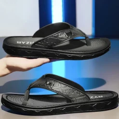 Men's Black Flip Flops with Comfortable Footbed, Casual Slip-On Design for Daily Wear and Relaxing